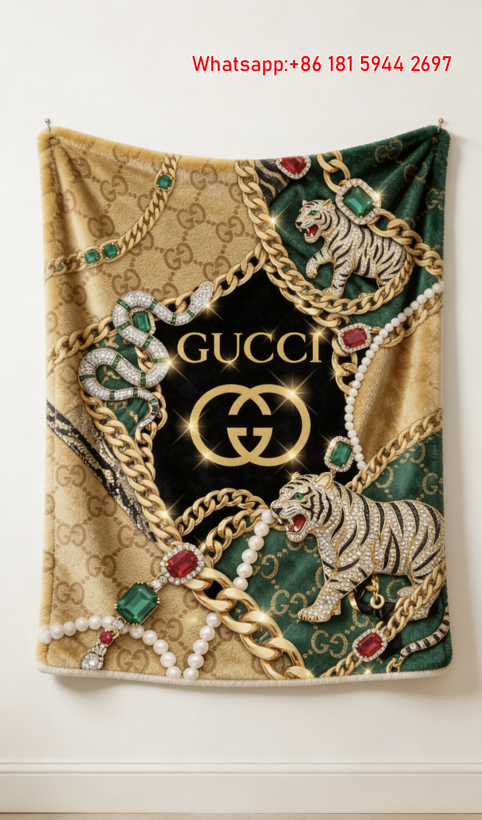 Gucci Luxury Tiger & Snake Jewel Monogram throw Blanket IMG_2664